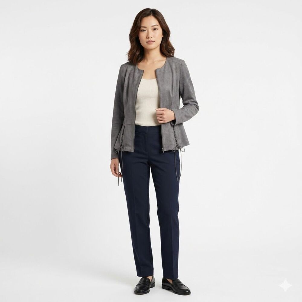 KUT from the Kloth Grey Faux Suede Peplum Lace-Up Jacket Blazer Size S - Picture 2 of 14